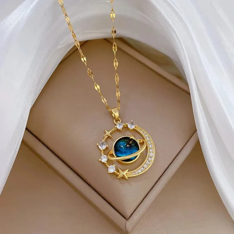 Lumière Celestial™ Titanium Steel Planet & Moon Pendant Necklace