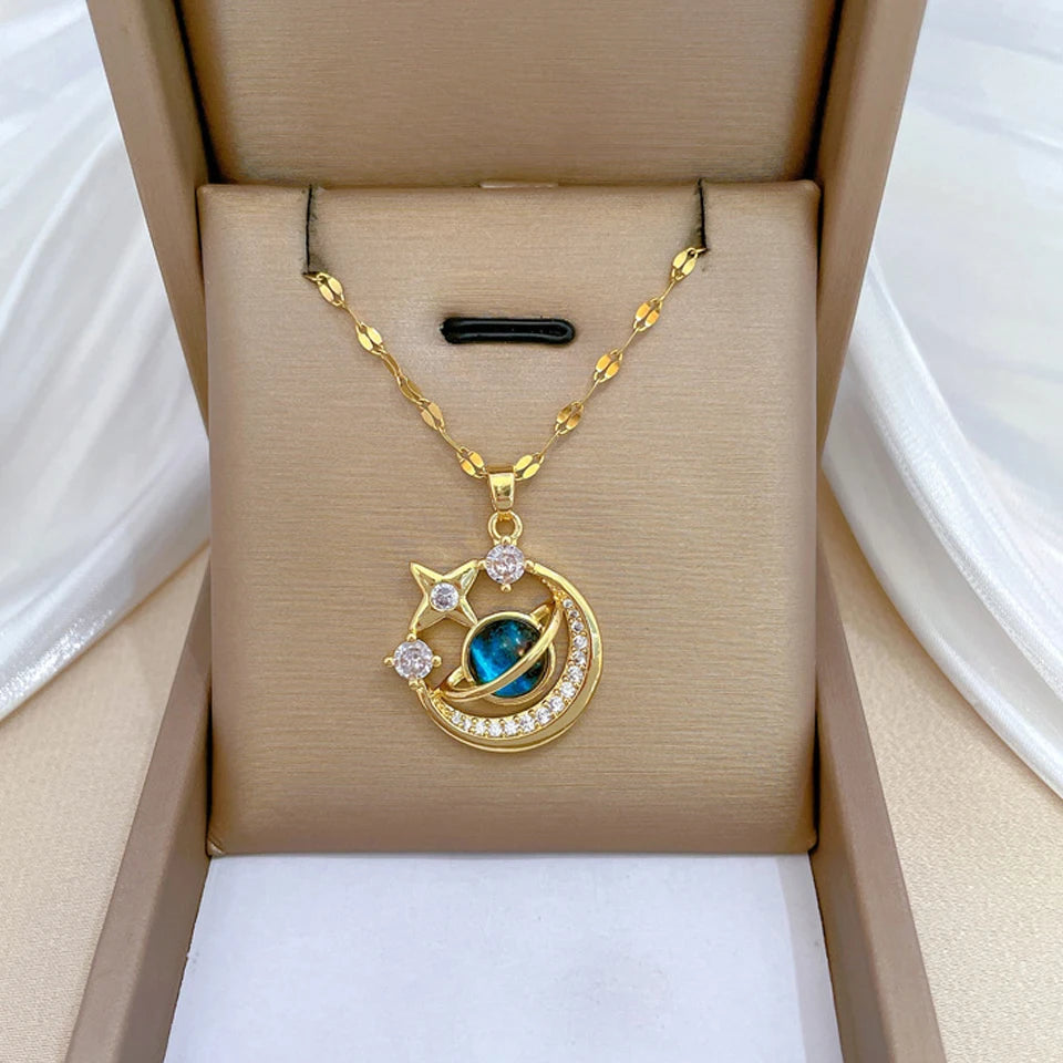 Lumière Celestial™ Titanium Steel Planet & Moon Pendant Necklace