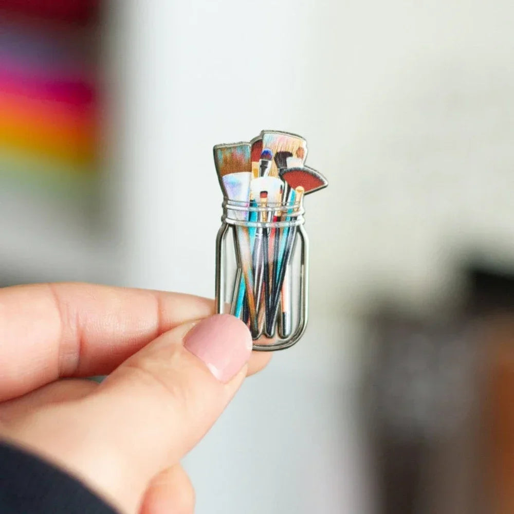 Paint Brushes in Clear Jar Enamel Pin – Artist Badge & Brooch