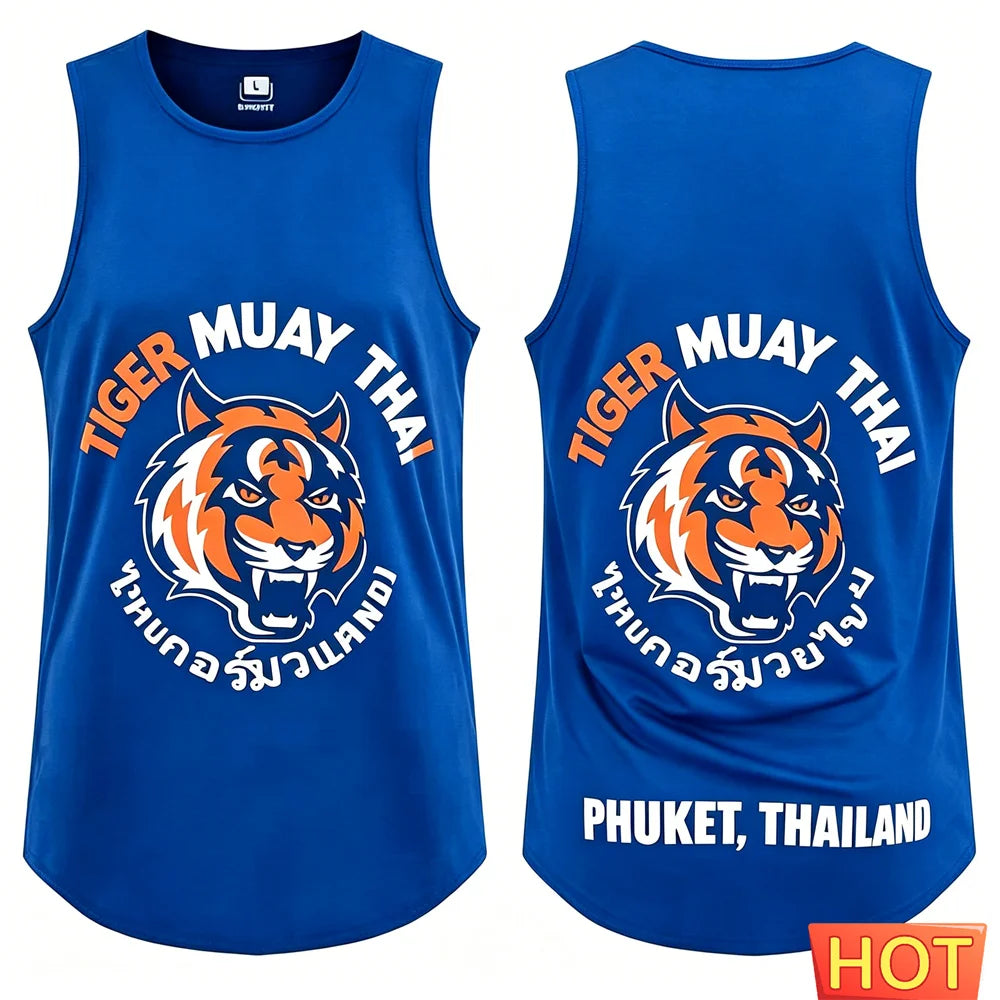 Men’s Muay Thai Tiger Graphic Tank Top – Athletic Athletic Sleeveless Vest