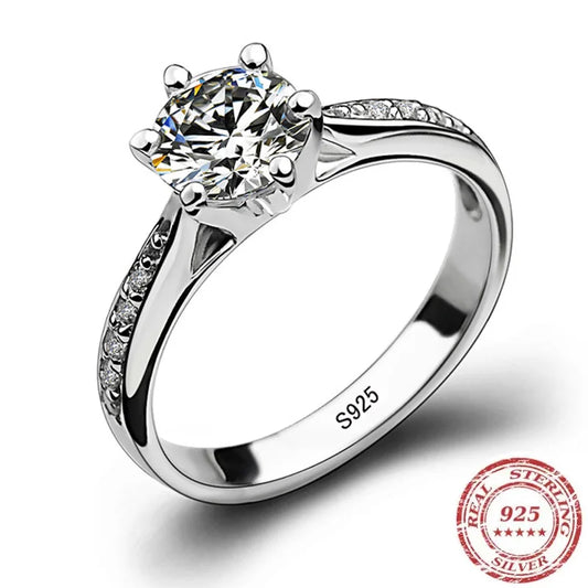 Lumière Royale™ 925 Sterling Silver Six-Prong Imitation Diamond Solitaire Ring