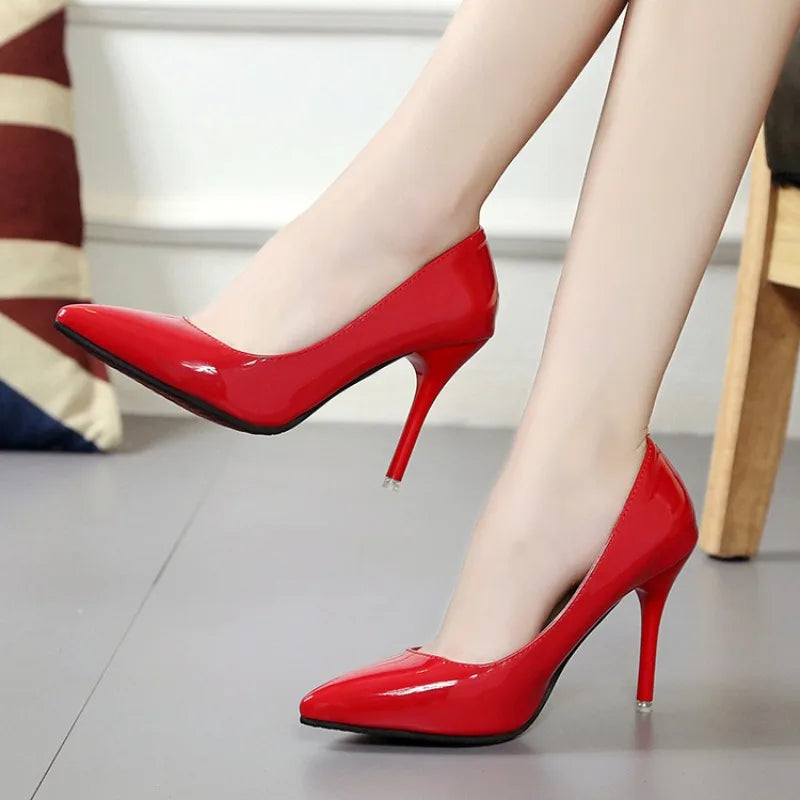 Women's Red Patent Leather Pointed-Toe 8CM High Heel Wedding & Dress Pumps