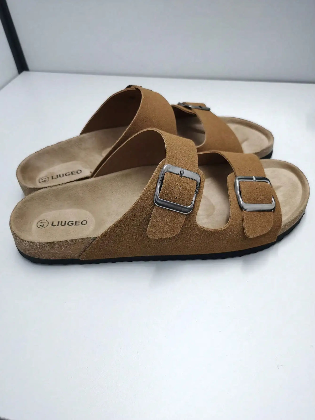 Women's Adjustable Double-Buckle Cork Footbed Thong Sandals | Comfort Walking Beach Slides