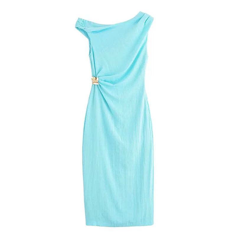 Women's Asymmetrical One-Shoulder Ruched Maxi Dress with Side Slit