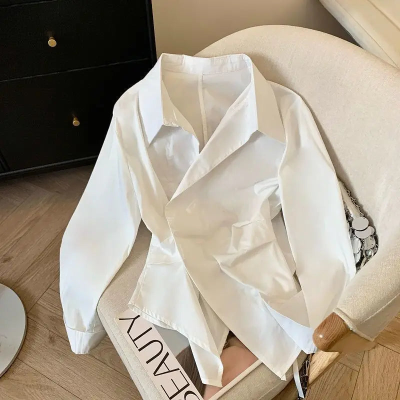 ChicAura™ Asymmetric Irregular Long-Sleeve Polo Shirt & Elegant Tunic Blouse