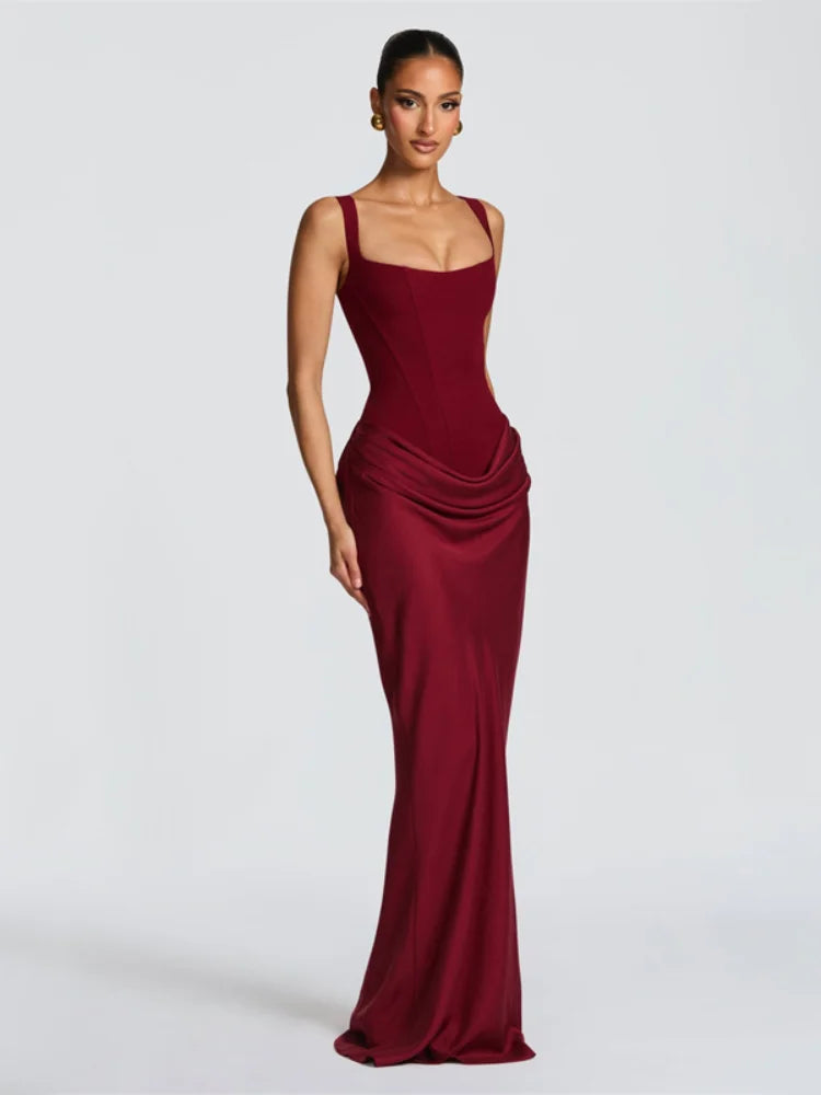 Women Sexy Solid Pleated Strapless Dress Lady Chic Off-shoulder Backless High Waist Split Dresses 2026 New Evening Party Gown