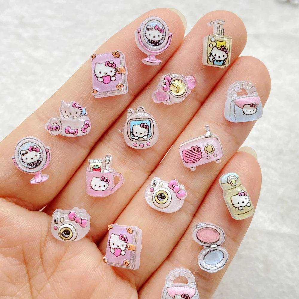 CharmCraft™ 50-Piece Mixed Resin Rhinestone Charms – Kitten, Mirror & Camera Nail Art Decorations