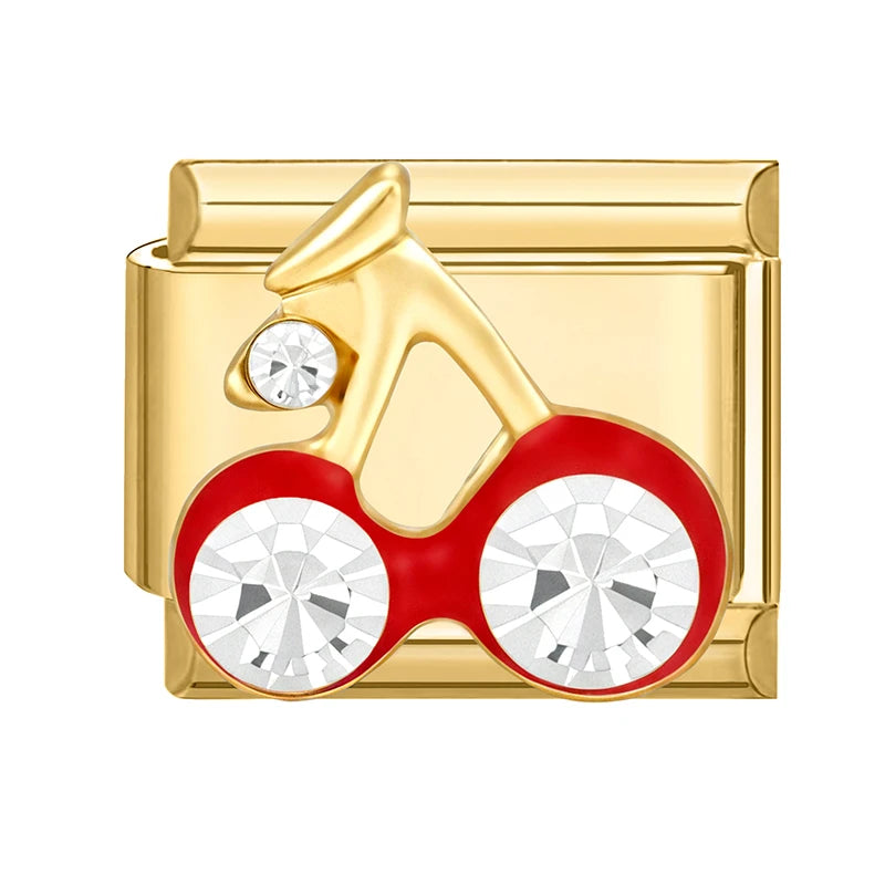 Zircon Heart Bow Butterfly Flowers Gold Color Italian Charm Links Fit 9MM Stainless Steel Bracelet Women Men DIY Making Jewelry