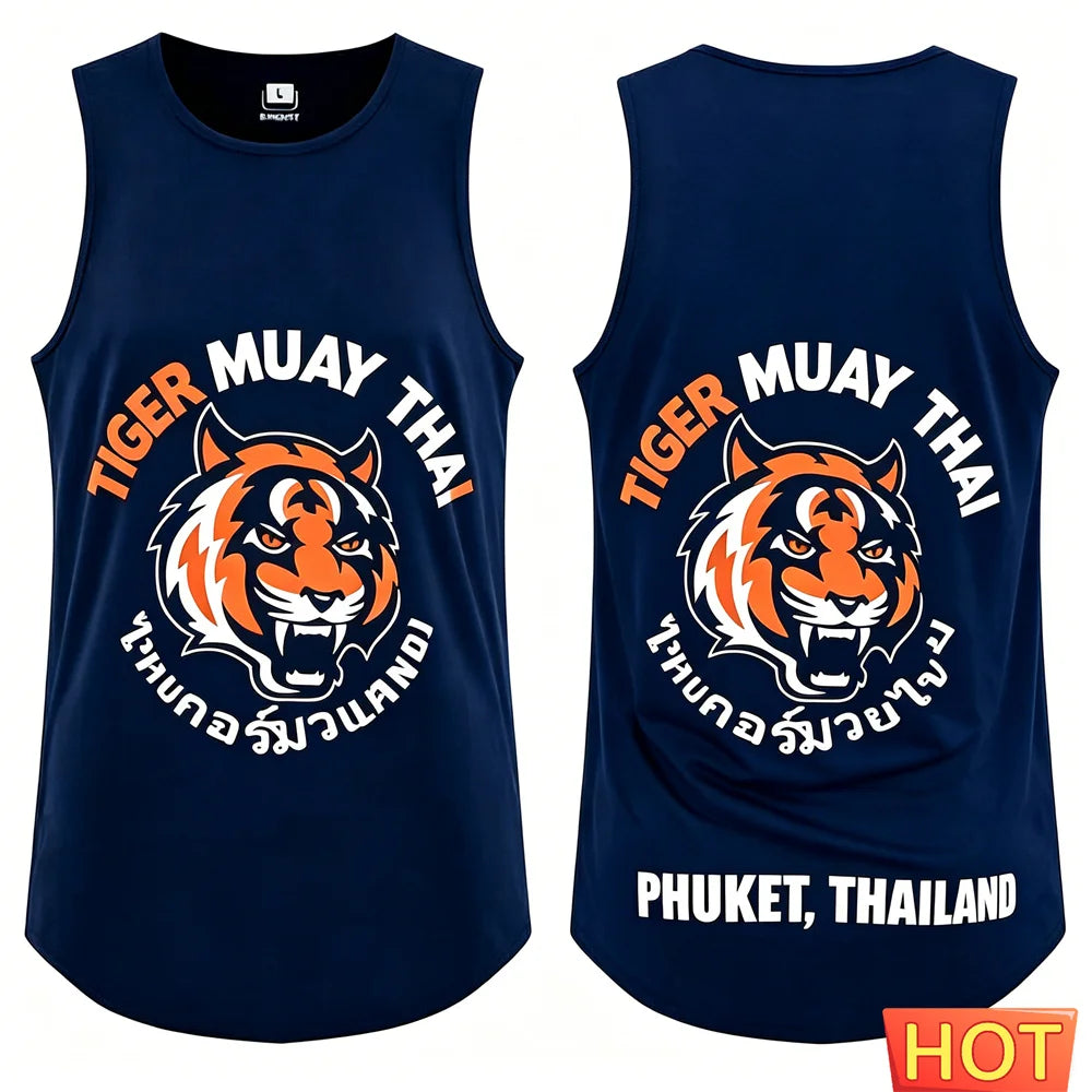 Men’s Muay Thai Tiger Graphic Tank Top – Athletic Athletic Sleeveless Vest