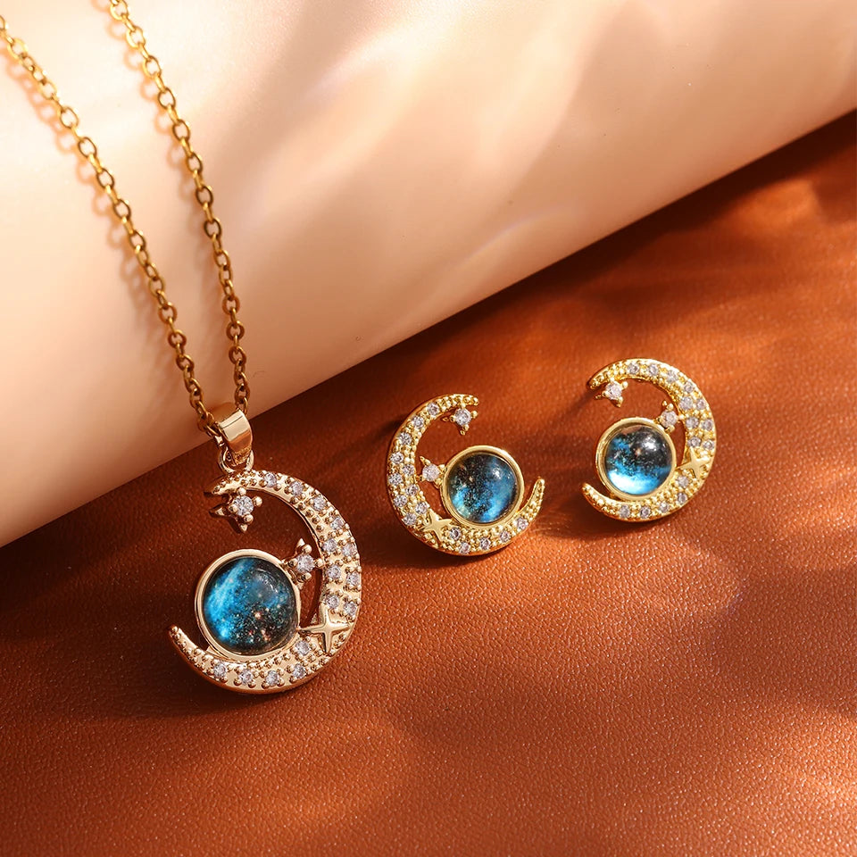 Lumière Celestial™ Titanium Steel Planet & Moon Pendant Necklace