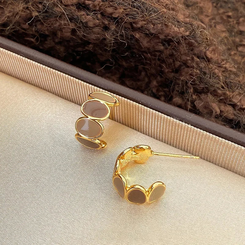 Vintage Brown Resin & Gold-Tone Drip Glaze Geometric Stud Earrings