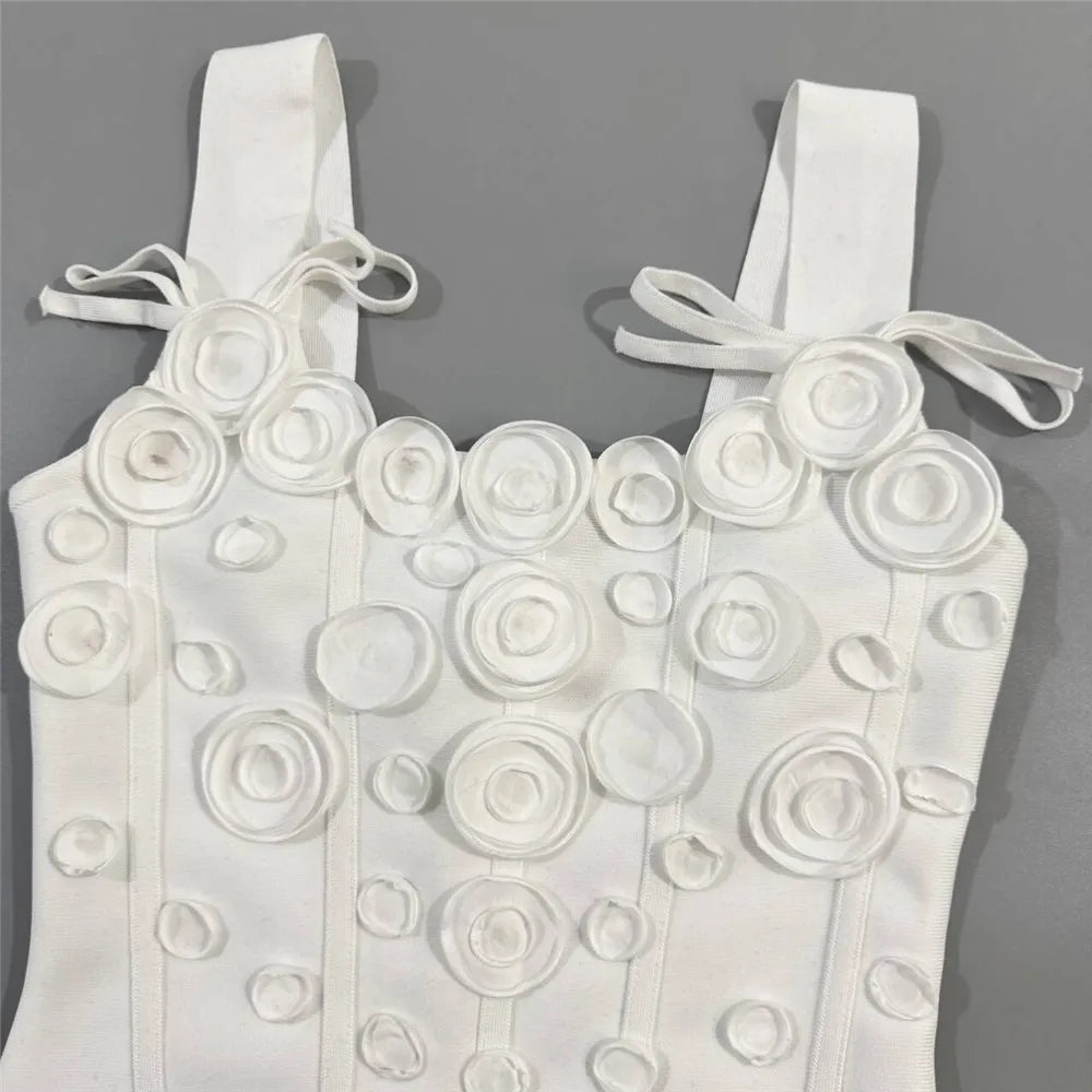 Women's 3D Floral Appliqué & Tassel Bandage Mini Dress