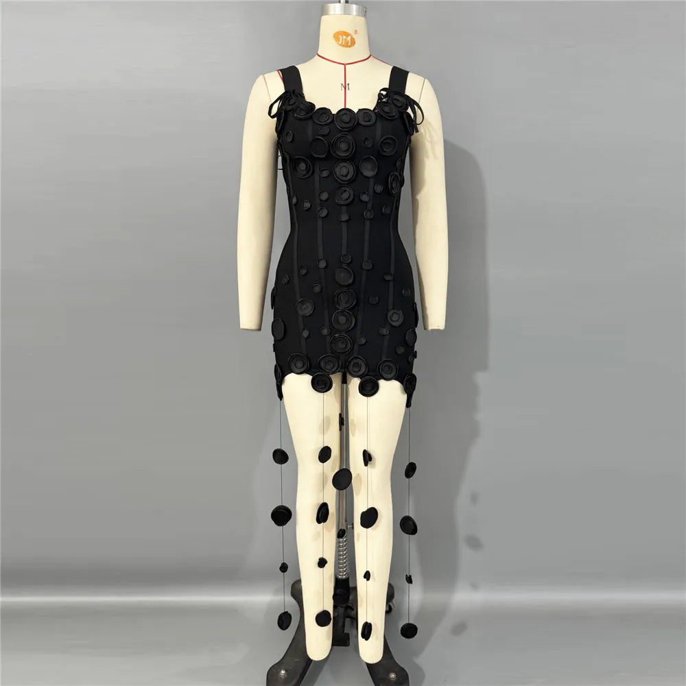 Women's 3D Floral Appliqué & Tassel Bandage Mini Dress