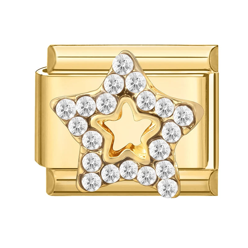 Zircon Heart Bow Butterfly Flowers Gold Color Italian Charm Links Fit 9MM Stainless Steel Bracelet Women Men DIY Making Jewelry