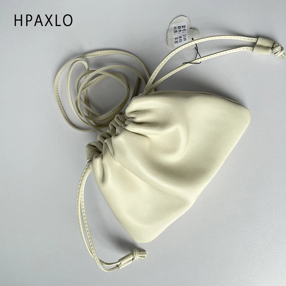 Women's Lambskin Cloud Drawstring Mini Underarm & Crossbody Bag