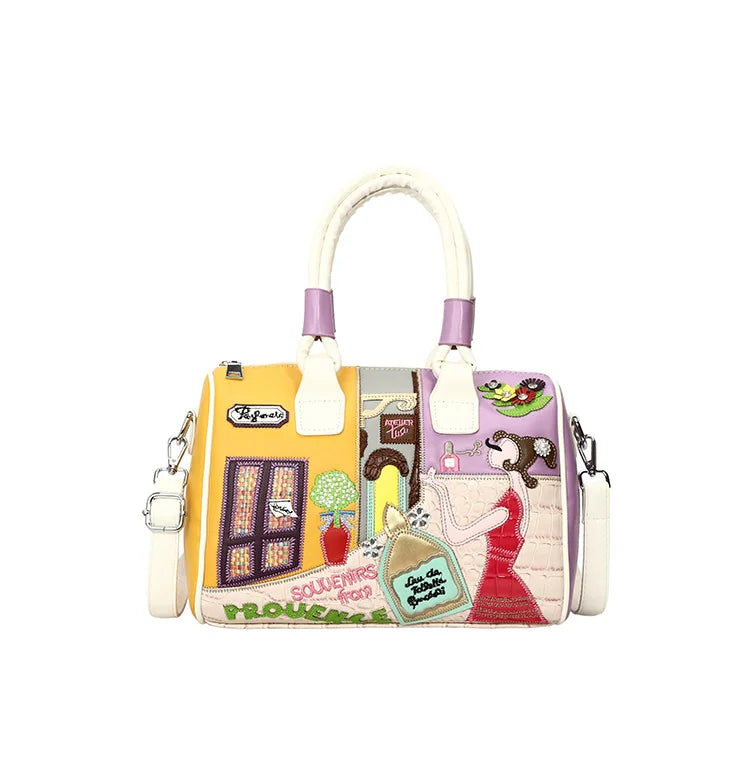 Women's Retro Patchwork Printed PU Leather Shoulder Bag
