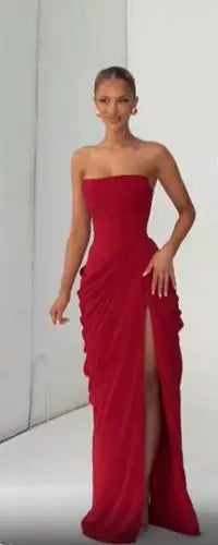 Women's Asymmetrical One-Shoulder Ruched Maxi Dress with Side Slit