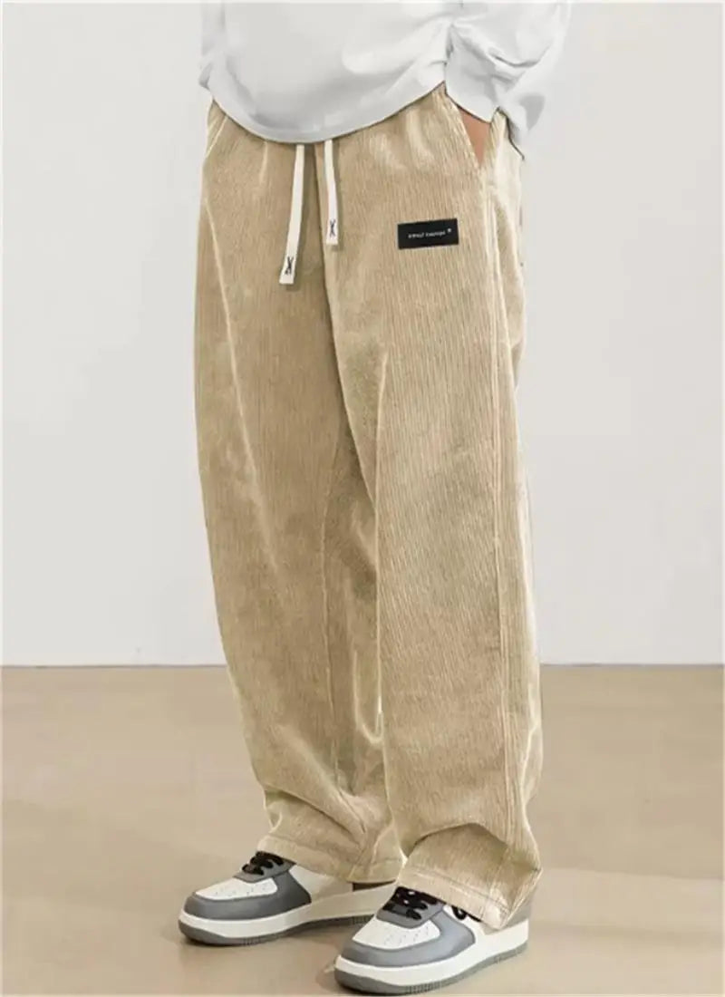 Men's Loose Solid-Color Corduroy Drawstring Sweatpants