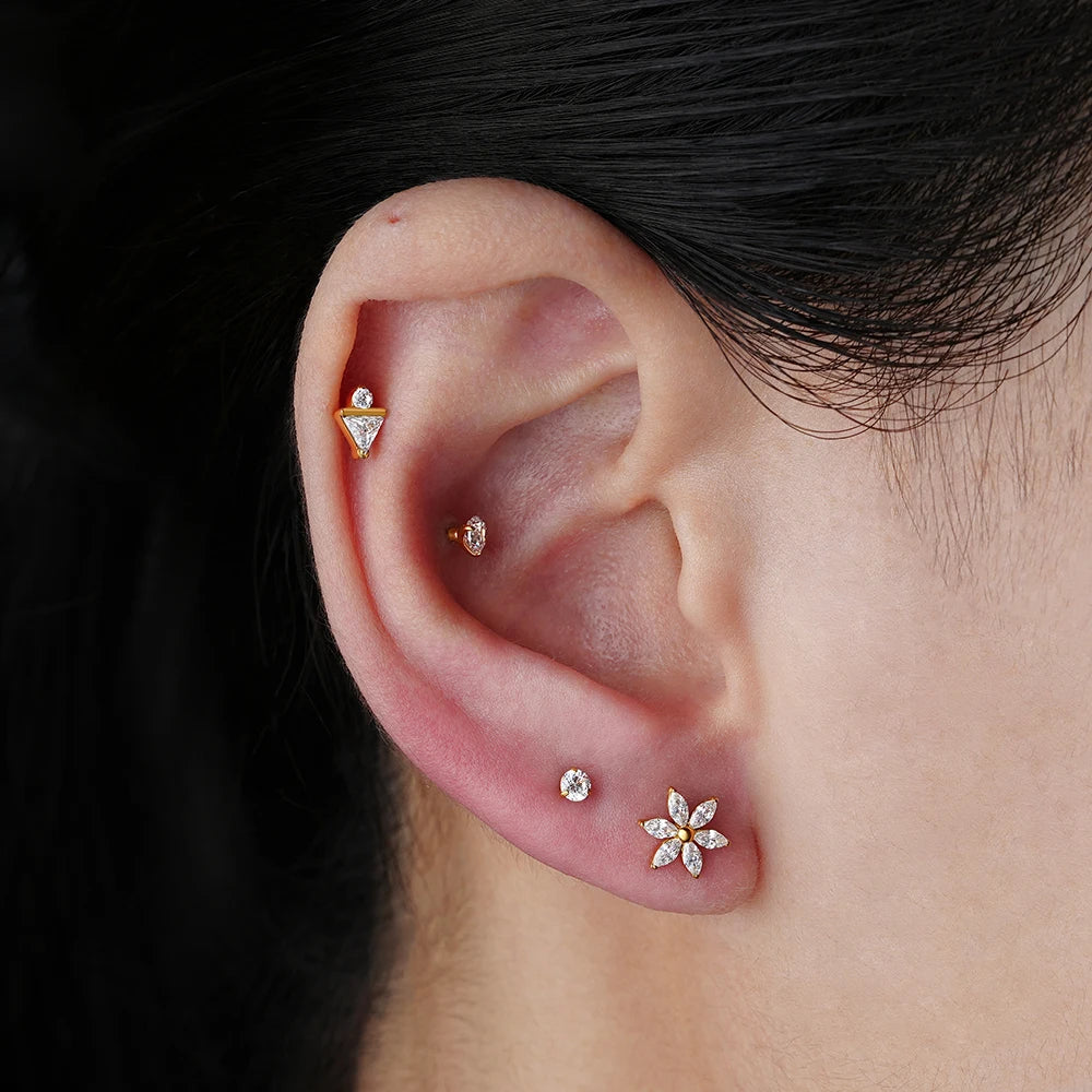 ASTM F136 Titanium 16G Marquise Flower CZ Flat Back Labret Piercing