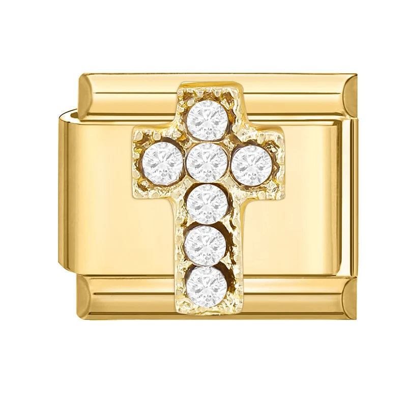 Zircon Heart Bow Butterfly Flowers Gold Color Italian Charm Links Fit 9MM Stainless Steel Bracelet Women Men DIY Making Jewelry