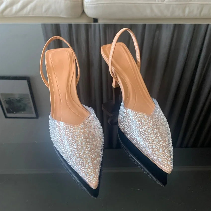 Women's Elegant Pearl-Decorated Slingback High Heel Pumps