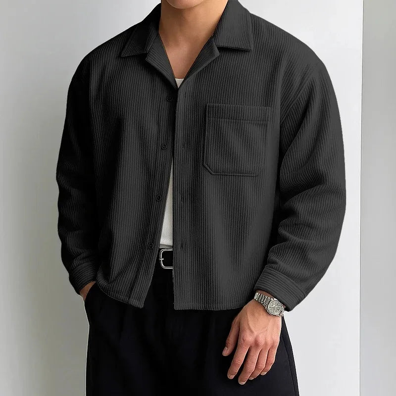 Men’s Corduroy Cropped Long-Sleeve Shirt – American Retro Loose Cardigan Top
