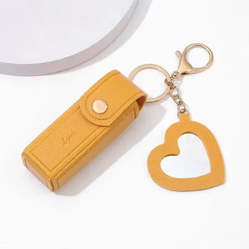 GlamPouch™ Mini Leather Lipstick Case & Coin Purse Keychain with Built-In Mirror