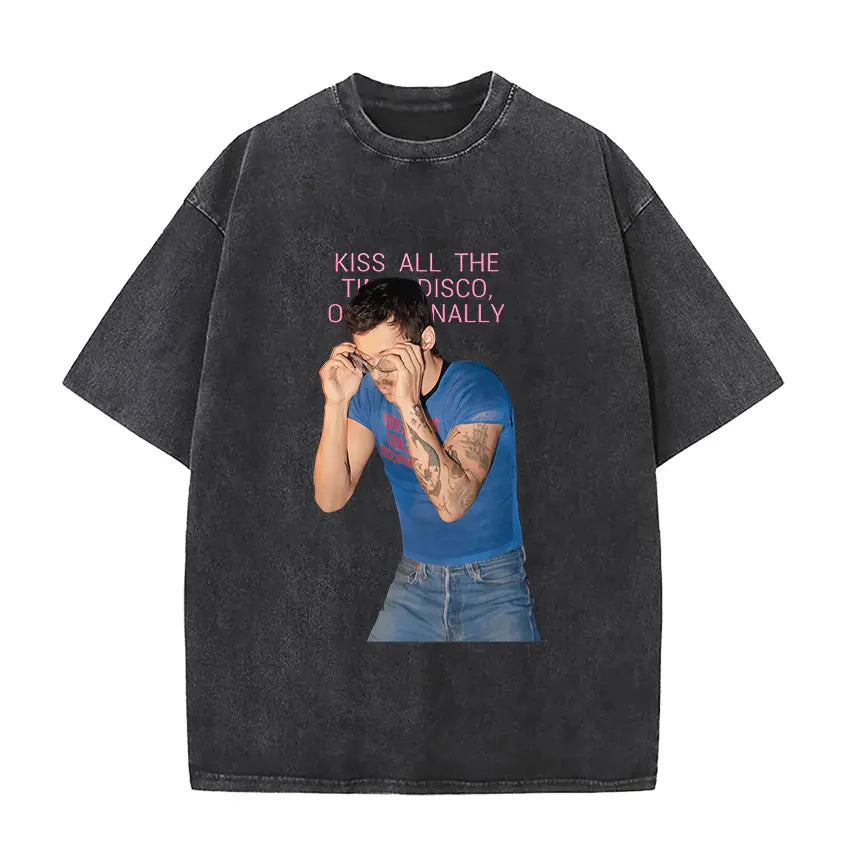 Retro Washed Harry Styles T-shirt Men Women O-Neck Oversized Cotton T Shirt Tops