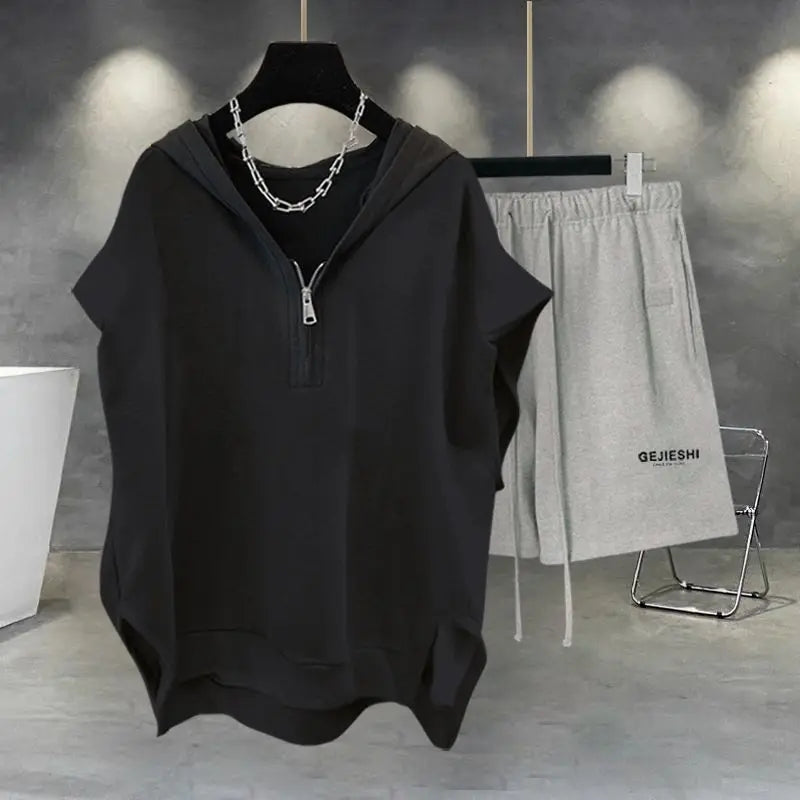Men's Korean Streetwear Loose Sports Shorts Set