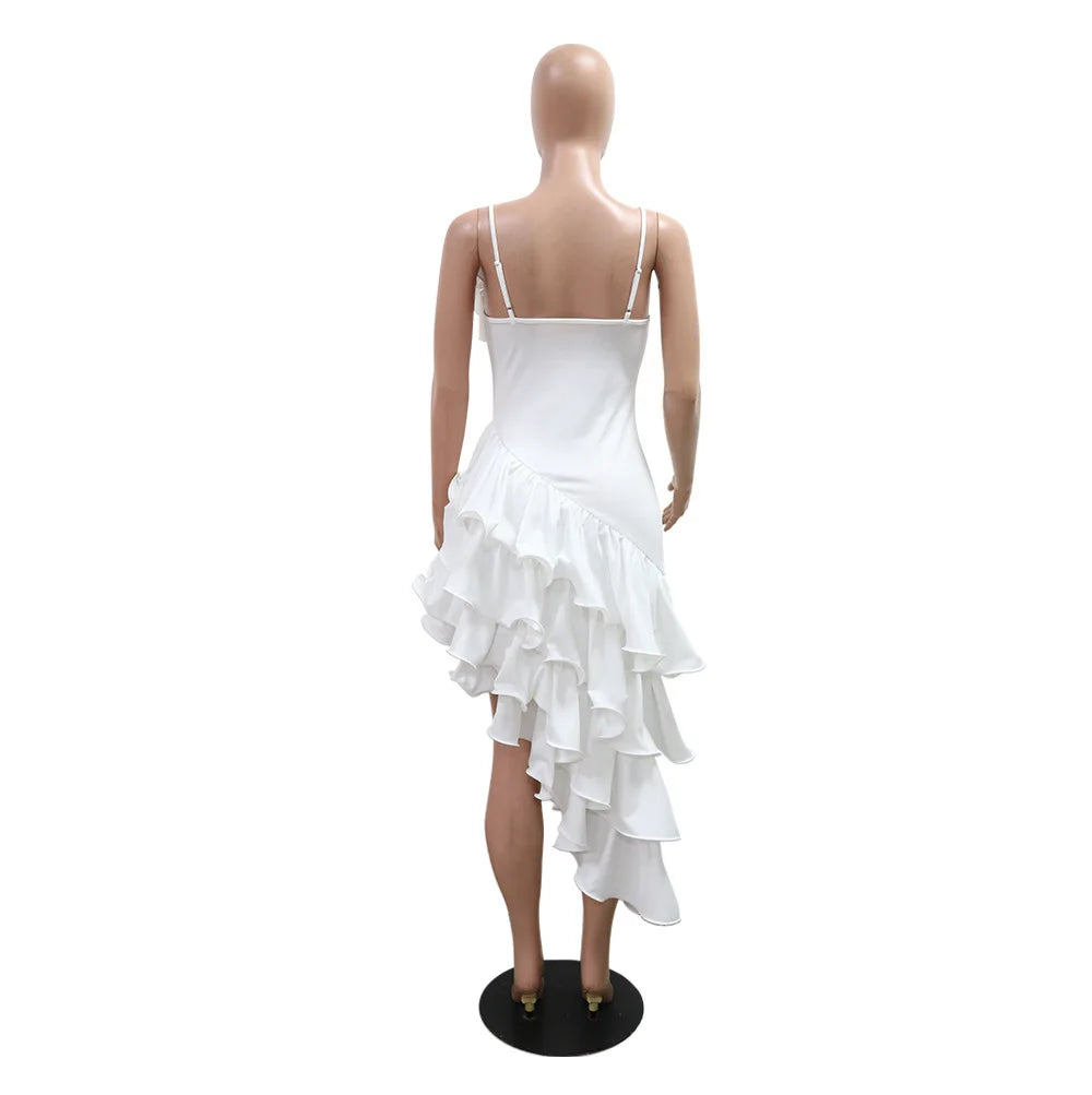 Women's Sleeveless Ruffled Tiered Asymmetrical Party Mini Dress