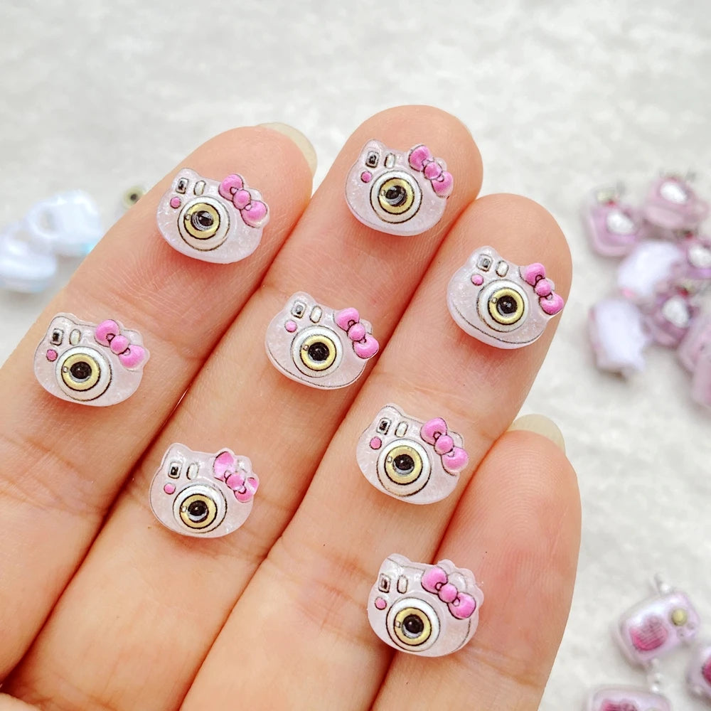 CharmCraft™ 50-Piece Mixed Resin Rhinestone Charms – Kitten, Mirror & Camera Nail Art Decorations