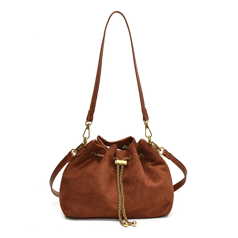 2026 Women's Soft Faux Suede Commuting Crossbody Bag with Quilted Thread Stitching