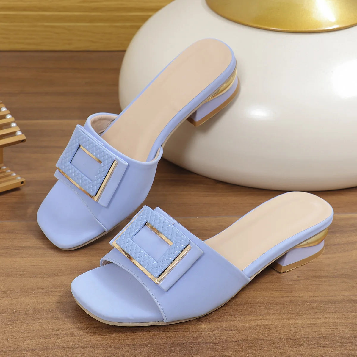 Women's Elegant Low-Heel Summer Slip-On Slippers for Weddings & Parties