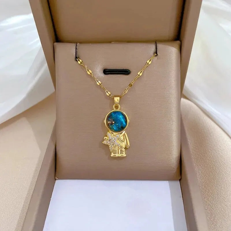 Lumière Celestial™ Titanium Steel Planet & Moon Pendant Necklace