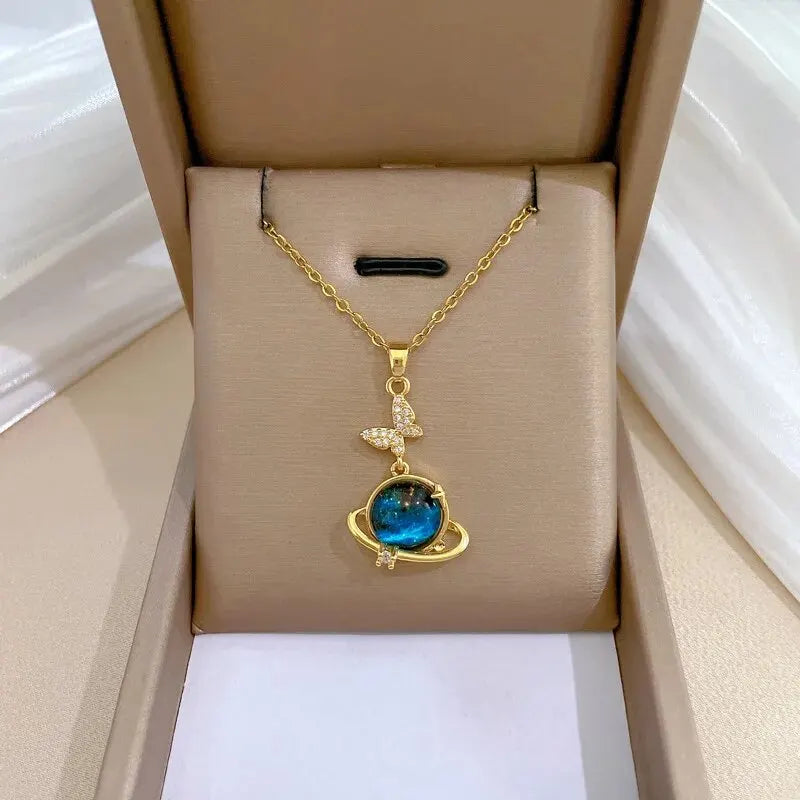 Lumière Celestial™ Titanium Steel Planet & Moon Pendant Necklace