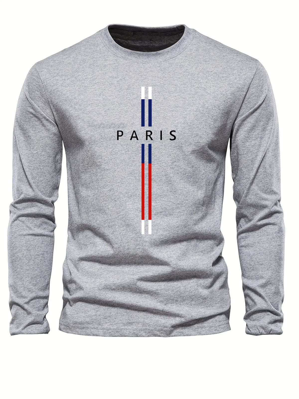 Men's Pure Cotton "Paris" Graphic Print Long-Sleeve T-Shirt