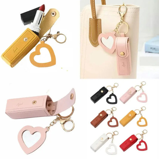 GlamPouch™ Mini Leather Lipstick Case & Coin Purse Keychain with Built-In Mirror