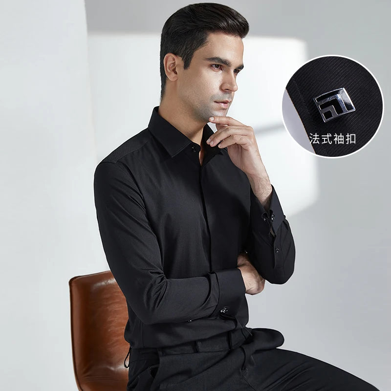 Men's Slim-Fit French Cuff Striped Business Dress Shirt