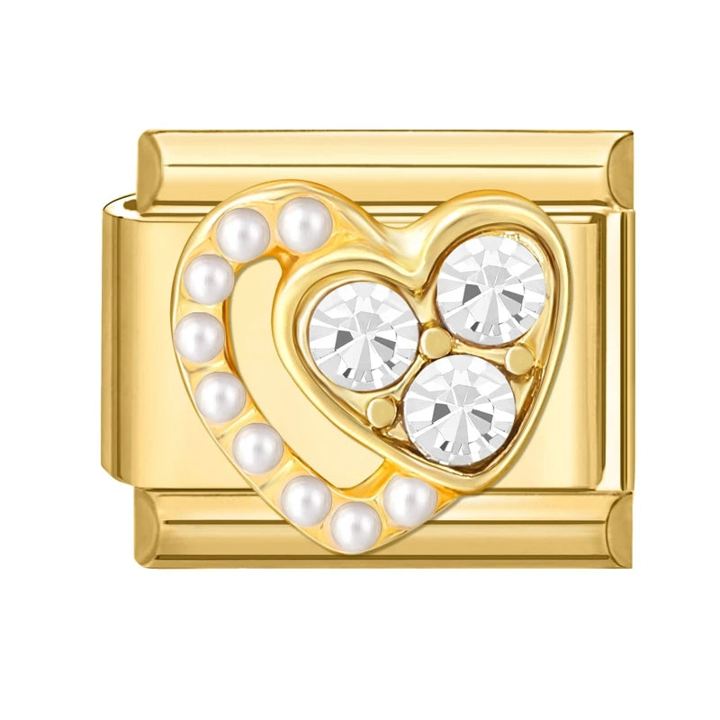 Zircon Heart Bow Butterfly Flowers Gold Color Italian Charm Links Fit 9MM Stainless Steel Bracelet Women Men DIY Making Jewelry