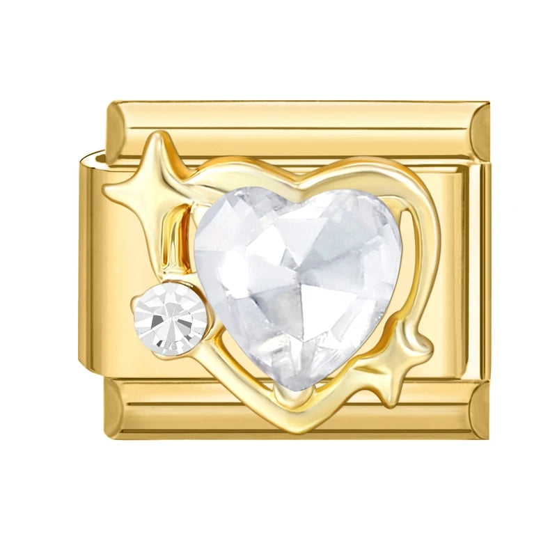 Zircon Heart Bow Butterfly Flowers Gold Color Italian Charm Links Fit 9MM Stainless Steel Bracelet Women Men DIY Making Jewelry