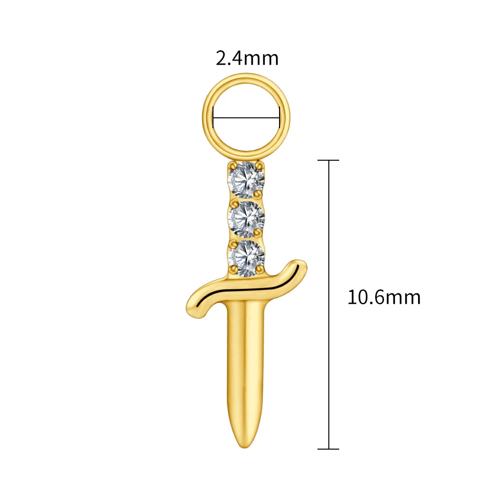 Right Grand ASTM F136 Titanium Knife Earring Charm with CZ Cute Poniard Drop Charm for Hoops Cartilage Piercing Body Jewelry