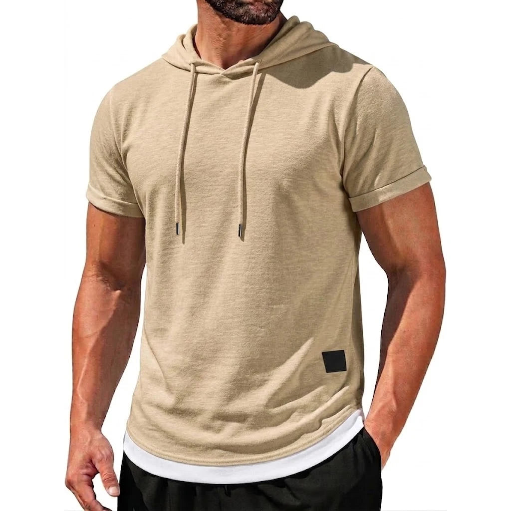 Mens New Summer Short Sleeve Hooded Tees Casual Lightweight Breathable Tops Korean Streetwear for Gym and Daily Wear Top