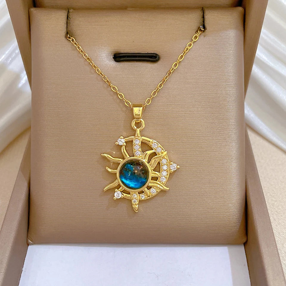 Lumière Celestial™ Titanium Steel Planet & Moon Pendant Necklace
