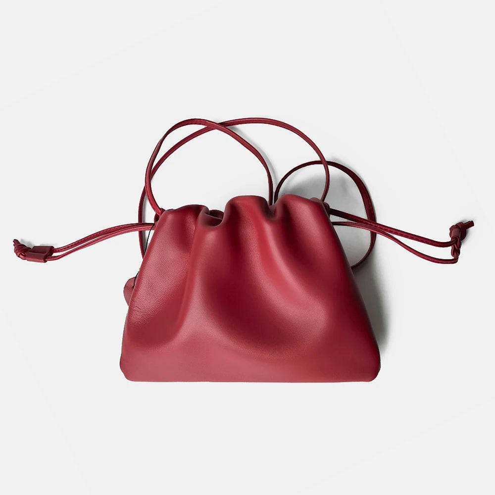 Women's Lambskin Cloud Drawstring Mini Underarm & Crossbody Bag