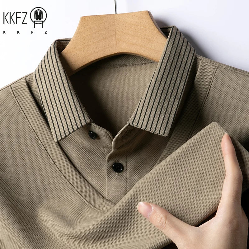 Men’s Long-Sleeve Layered Look Polo Shirt – Business Casual Versatile Top