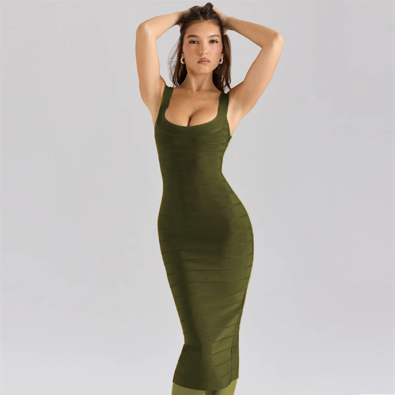2025 New Summer Sling Halte Army Bandage Dress Sexy Eelegant Female Nightclub Celebrity Birthday Party Bodycon Dreess