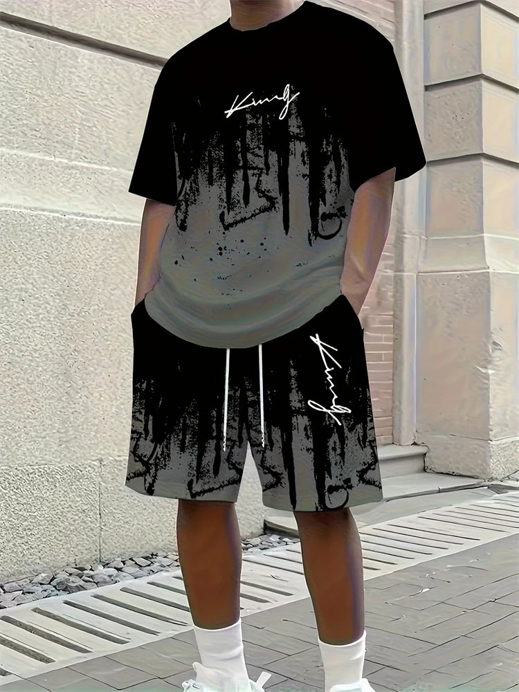 Men's Paisley 3D Print T-Shirt & Drawstring Shorts Set