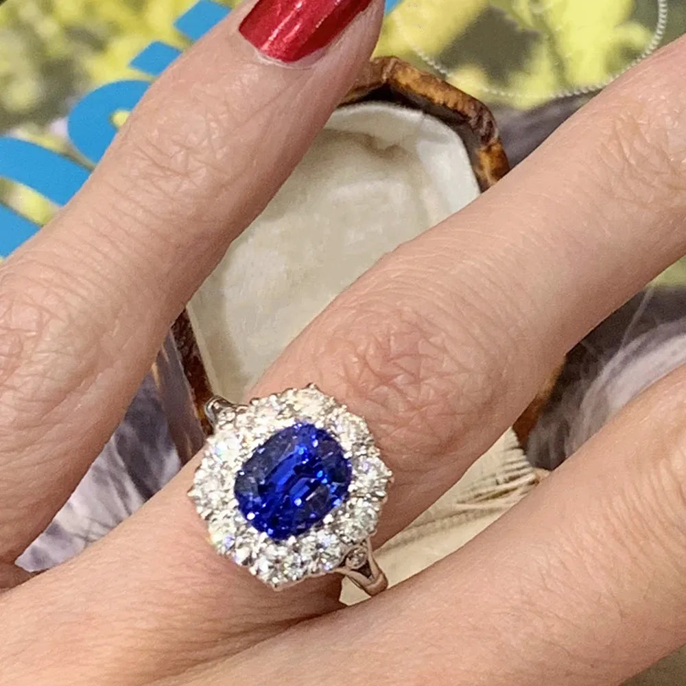 Women's Blue Cubic Zirconia Cushion-Cut Statement Ring