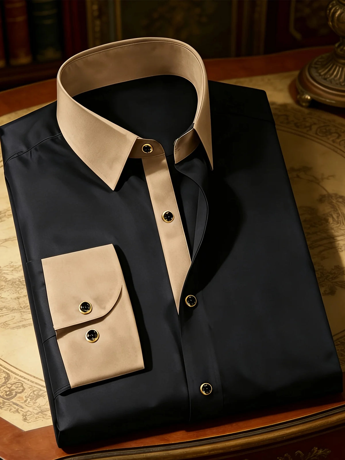 FGKKS Men's Contrast Collar Patchwork Smart Casual Shirt