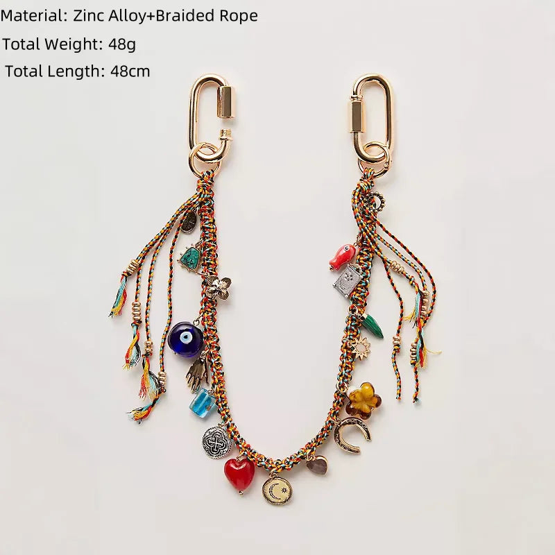 Boho Evil Eye Braided Rope & Gold Chain Strap for Women's Bags